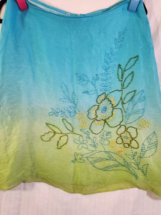 Sigrid Olsen Dresses & Skirts - Sigrid Olsen Silk Linen Ombre Embroidered Beaded Floral A-Line Skirt Size 10